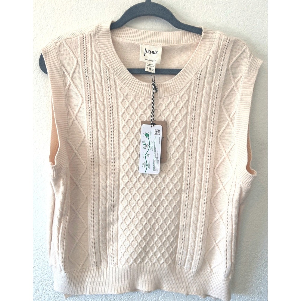 Joanie NWT Vintage British Style Cable Knit Ivory‎ Sweater Vest SZ S